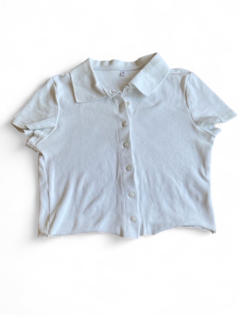 White Button-Front Polo Crop Top SIZE MEDIUM